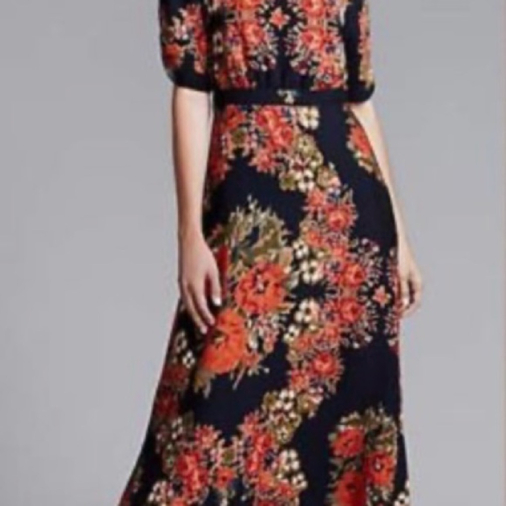 Anthropologie paper crown black and red floral dress